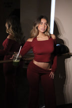 Burgundy Set top crop y pantalón vino tinto - Closet Club
